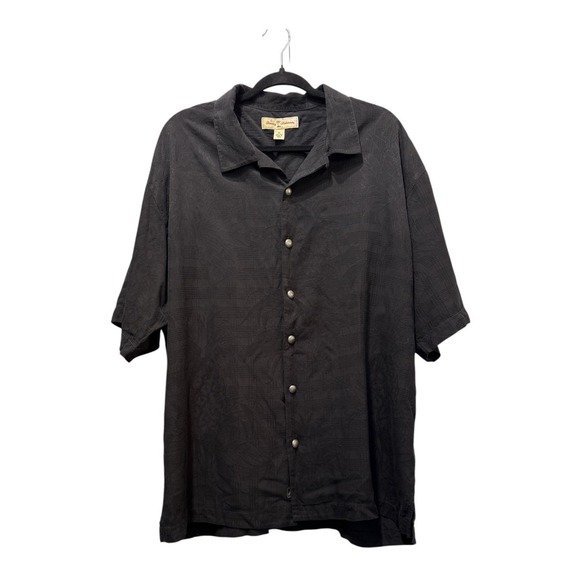 Tommy Bahama Other - Tommy Bahama 100% Silk Camp Shirt XL Black Tonal Jacquard Tropical Button Up